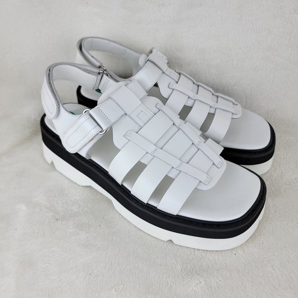 Tony Bianco Jett Black White Leather Strappy Sling-Back Platform Sandals 9 Y2K - Picture 1 of 8